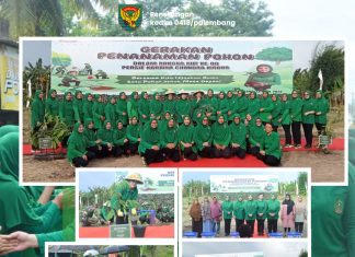 Ketua Persit KCK Cabang XLII Kodim 0418/Palembang Dampingi Ketua Persit PD II/ Sriwijaya Dalam Rangka Gerakan Penanaman Pohon HUT ke-80 Persit